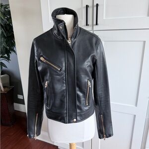 BLANK NYC Black Faux Leather Jacket with Gold Accents